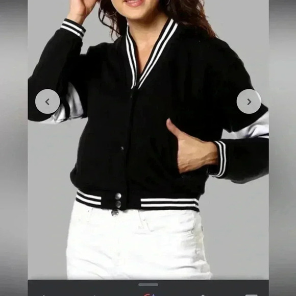 [L]Smyth Campus Sutra  Striped Snap Button-Down Bomber Jacket Women - Picture 2 of 10